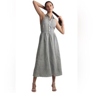Reformation Tace Linen Midi Dress Size 4 Plaid Gingham Slate White